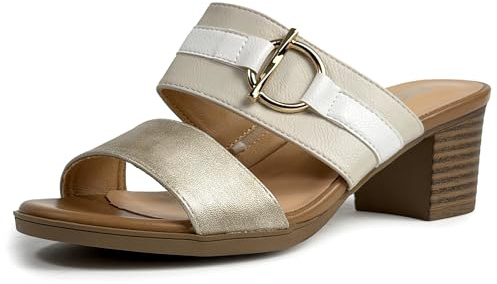 JOMIX Sandali Donna con Tacco Largo 4,8 cm Eleganti Estivi Ciabatte con Tacco Comodo Punta Aperta Mule Slip On con Fibbia Metallizzata per Ufficio Vacanze Tempo Libero