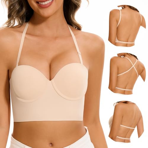 BUBBLEFOX Soutien Gorge Dos Nu-Balconnet Demi Invisible À Dos Bas | À Armatures Convertible,Sans Coutures,Léger Rembourrage,Dos Nu Et Dos Transparent,Idéal Pour Robes À Dos Nu Et Tops À Dos Bas