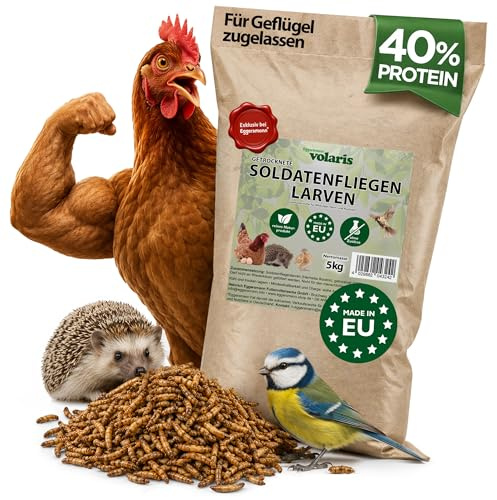 Eggersmann Soldatfluglarver torkade | 5 kg – 16,7 l | kycklingfoder från Europa | 100 % ren naturprodukt lämplig som fågelfoder, igelkottfoder, fiskfoder och mycket mer | bra alternativ till