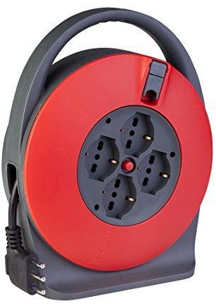 POLY POOL - PP2741 Avvolgicavo 5 m - Avvolgicavo elettrico 4 Prese e Spina Salvaspazio Grande 16A - Prolunga Elettrica con Disgiuntore Termico, Maniglia e Manopola