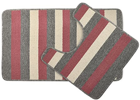 Emma Barclay Jersey - Contrast Stripe 2pc Bath set in Pink - Mat 45x75cm/ Pedestal 45x45cm