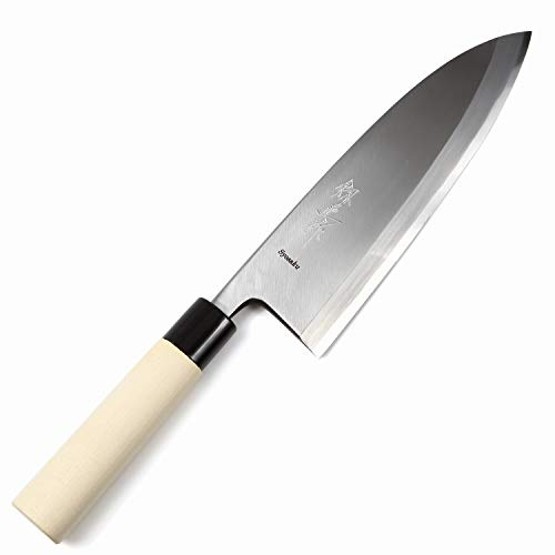 Syosaku Japanese Sushi Fillet Best Sharp Kitchen Chef Knife Kigami(Yellow Steel)-No.2 D-Shape Magnolia Wood Handle, Deba 8.3-inch (210mm)