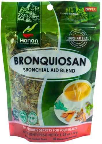 Hanan Peruvian Secrets Bronquiosan Herbal Tea | 100% Natural Bronchial Aid Blend | 1.76oz / 50g | Naturally Aids in Soothing the Throat and Alleviating Seasonal Respiratory Discomfort
