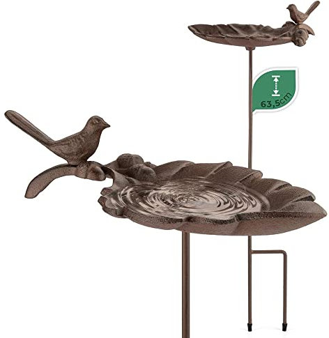 WILDLIFE FRIEND Abreuvoir Oiseaux Exterieur sur Pied - Résistant aux Intempéries - Bain, Mangeoire Oiseaux Sauvage Jardin I en Forme de Feuille