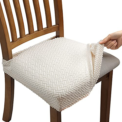 Fuloon 6 Pcs Housse de Chaise Extensibles en Jacquard pour Salle à Manger, Amovibles et Lavables (avec Sangles de Dossier)
