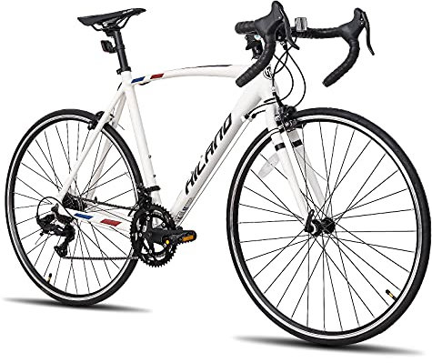 Hiland 700c Rennrad, 14 Gänge, Leichter Aluminiumrahmen, 28 Zoll, Rahmengröße S, City Commuting für Männer und Frauen, Weiß