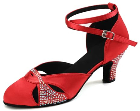AOQUNFS Chaussures de Danse Latine Femme Strass Bout Fermé Standard Caractère Chaussures de Salon pour Salsa Tango Bachata Valse,L157