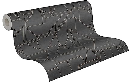 Livingwalls Travel Styles fleecetapet – tapet med linjemönster i svart och guld – klassisk tapet för olika rum i 10,05 m x 0,53 m