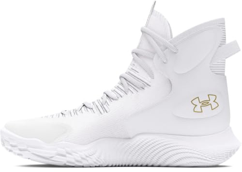 Under Armour Zapatos de voleibol Flow Highlight Ace para mujer, (100) Blanco/Blanco/Oro Metálico, 7