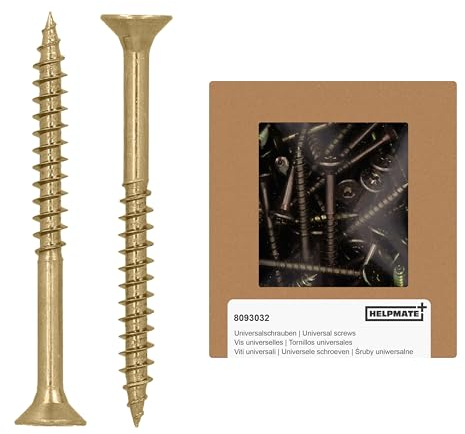 HELPMATE - Tornillos avellanados universales de 4,5 x 50 mm, color amarillo, pasivados, paquete de 150 tornillos para madera con accionamiento en T e rosca parcial, tornillos de aglomerado para uso en