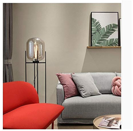 FARUTA lampadaire lampadaire Nordique Verre Salon Chambre étude hôtel décoration personnalité Moderne modèle créatif Chambre Lampe de Table lampadaire (Color : Amber Glass, Size : D45cm H140cm)