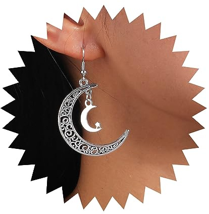 Allereya Vintage Luna Creciente Tribal Pendientes Colgantes Étnicos Fina Gancho Joyería