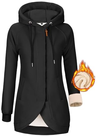 UMIPUBO Sudaderas Mujer con Capucha Chaqueta Fleece Cremallera Ropa de Invierno Sudadera Larga Casual Cazadora Deportiva Entretiempo(Negro,M)