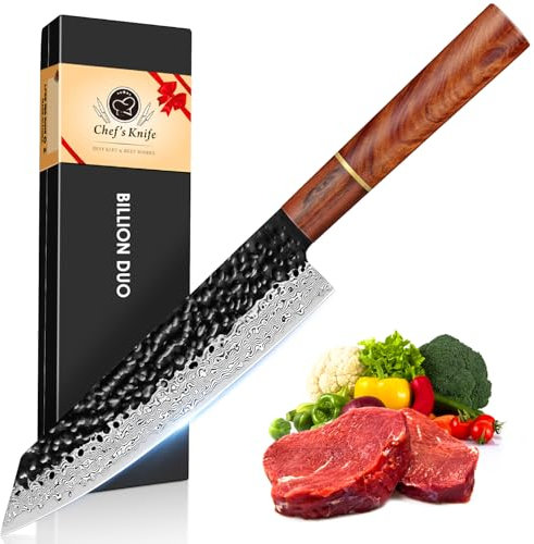 BILLION DUO Damastmesser Kiritsuke Kochmesser 21cm, 67 Schicht VG10 Damaszener Stahl Küchenmesser, Profi Chefmesser, Damast Messer mit Holzgriff - HGBY Serie