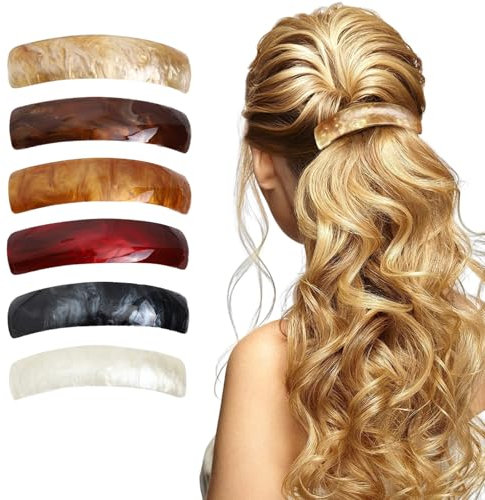 HOPEYMY26 6 Stücke 9.5*2.3cm Haarspangen Damen, Französische Haarspangen, Automatischer, Große,Retro-Klassiker,Für Feines Haar Und Mitteldickes Haar,Exquisite Haarspangen Für Damen Mädchen(Bernstein)