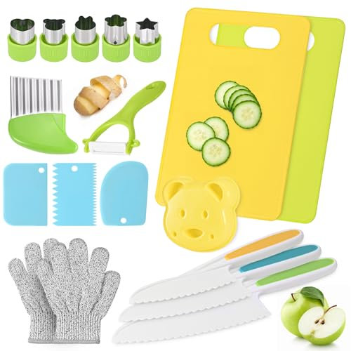 Set Coltelli da Cucina per Bambini 18 Pezzi - Montessori, Sicurezza per Tagliare Frutta e Verdura