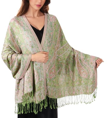 Lamca Pashmina Schal Damen, Retro Schultertuch Schal mit Paisley-Muster, Elegante Quaste Stola Tuch und Wrap für Abendkleid, Hochzeit, Alltag