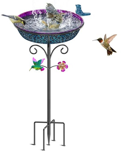 VeyFolzin.st Bain d'oiseaux en métal pour l'extérieur, autoportant, bol pour oiseaux, bain d'oiseaux vintage pour extérieur, cour, jardin, pelouse, décoration (violet)