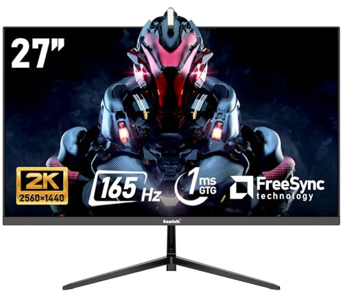 Gawfolk 27-inch PC Screen, 2K WQHD (2560×1440P), 165Hz Gaming Monitor, 1ms Bezel-less, 98% sRGB, 178° Wide-Angle, HDMI 2.0, DisplayPort, Compatible with Wall-Mounted 100 * 100MM - Black
