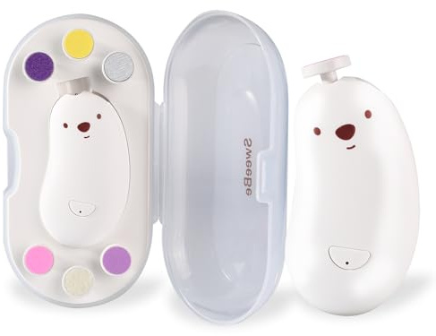 Baby Nail File Electric, Gentle Rechargeable Nail Trimmer, Baby Nail Clippers Grooming Kit Manicure Set for Infant Toddler or Adults, 6 Grinding Head Replacement Pads White