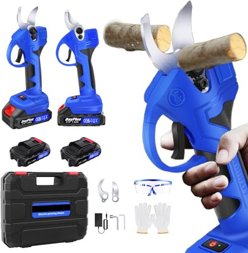 1500W Electric Garden Secateurs, 21V Brushless Motor Electric Pruning Shears Cordless with 2 x 1.5Ah Rechargeable Battery and Blades, Garden Pruners Branch Cutter Tool for Shrubs Fruit Tree