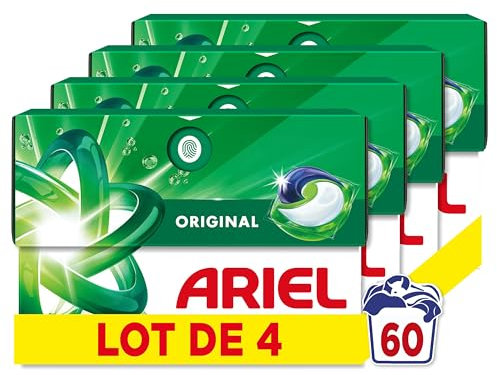 Ariel Pods 3en1 Original, Lessive en Capsules, 60 Lavages (15x4), Action Détachante En 1 Seul Lavage, Dissolution Rapide Même à Froid, Fabriqué en France
