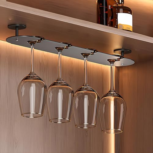 JCVCCV Portabicchieri da Vino Sottopensile Porta Calici in Metallo Organizer per Bicchieri da Vino Gancio per Riporre Bicchieri per Bar E Cucina 2-4 File(Gray,45x8cm/17.7x3.1in)