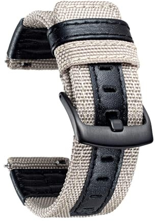 NZVCQVPU Mira bandas clásicas de lienzo con correas de reloj híbridas genuinas de cuero pulsera de pulsera negra 18/20/22 mm