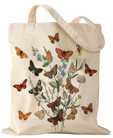 FUGLUS Bolsa Tela Tote Bag Mariposa, Bolsos Bandolera Mujer de Algodón Natural Reutilizables, Bolsas de Tela Bonitas, para Damas Amigas Mamá Regalo Cumpleaños