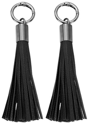 2Pcs 15 cm/5.9 Inch Black PU Leather Keychain Tassels Women Bag Charm Accessory Tassel Pendant Accessories for DIY Jewelry Making Handbag Purse Decoration Cellphone Straps