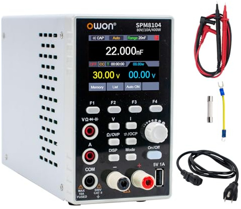 OWON SPM8104 2 i 1 Laboratoriekraftkälla och Multimeter, Justerbar Laboratoriekraftkälla, 0-80V 0-10A 400W, Programmerad DC-kraftkälla med LED-skärm med hög precision på 2,8, Digital Multimeter