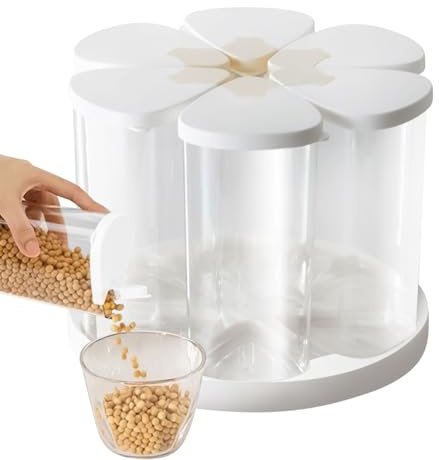 Dispensador de granos | Dispensador de alimentos giratorio para arroz, organizador de almacenamiento de 6 rejillas para encimera de cocina, harina, azúcar, frijoles, cereales, aperitivos, dulces