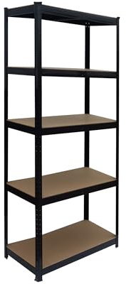 Relaxdays Schwerlastregal, HxBxT: 180 x 60 x 30 cm, 875 kg, 5 Ebenen, Lagerregal Keller, zum Stecken, schwarz/braun