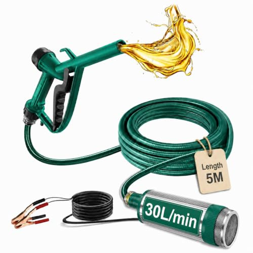 MidingChai Pompe a Gasoil 12V, 30LPM Pompe Electrique Carburant avec Filtre | 12V CC Pompe Carburant avec Tuyau de 5m, 100W Mains libres, Transport de Diesel, Kérosène, Eau, pour Camion, Tracteur, Navire