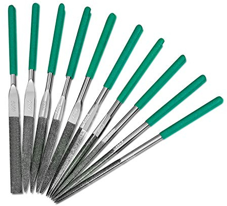 Fatmingo 10-Piece Precision Needle File Set 120 Grit, Super Hard Nickel Coated Diamond File Set, Jewelers Files for Filing Metal Ceramic Stone Jewelry Glass 5x180mm