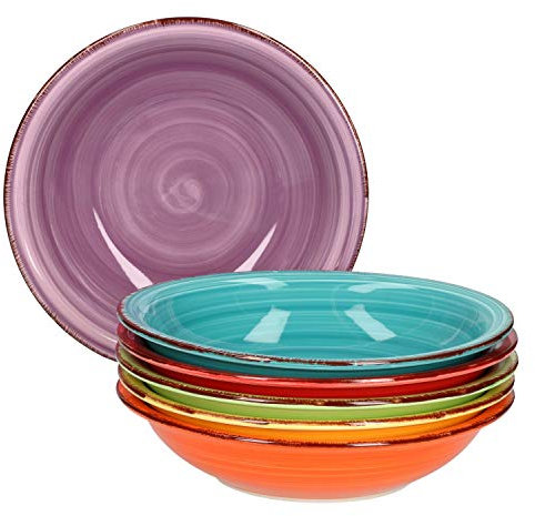 MamboCat 6X Suppen-Teller Uni bunt I Steingut-Geschirr 6 Personen - Teller-Set farbenfrohes Design I Tiefe Teller modern I Speiseteller I Essteller I Tafelzubehör I Teller tief 750 ml