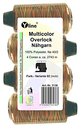 4 Stück Spulen Multicolor Overlock - Nähgarn, Farb.-Variante 02, a. 2743 m, NE 40/2, 100% Polyester, Nähfaden, Nähmaschinen Garn, 3138