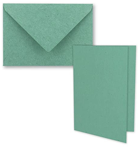 25x Vintage Kraftpapier Faltkarten SET - Eukalyptus (grün) - mit Umschlägen DIN B6-12 x 16,9 cm - blanko Recycling Klappkarten - GUSTAV NEUSER