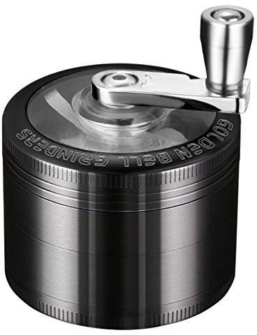 Golden Bell Grinder 2 inch Hand Cranked Spice Grinder 4 Layers Zinc Alloy Grinder - Black