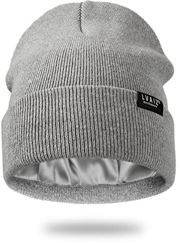 Satinfodrad vintermössa hattar för kvinnor unisex bomull stickad stickad manschett stickad mössa med silkeslent foder slouchy skalle keps