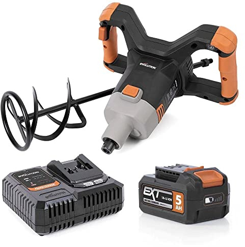 Evolution Power Tools R120MXR-LI Cordless Paddle Mixer, Portable with Battery, Charger & Paddle (Perfect for Plaster, Paint, Mortar, Cement, Adhesive)