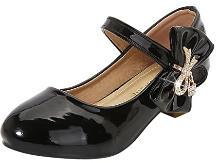 Mary Jane Zapatos Niñas - Princesa Zapatos Niñas 29 Con Tacón Zapatos Escolares Elegantes Princesas Zapatos Niños Zapatos de Tacón Festivo Zapatos de Boda/Bailarinas/Zapatos de Cuero, Negro , 34