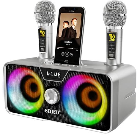 Máquina de Karaoke,con 2 micrófonos inalámbricos UHF,Altavoz portátil Bluetooth PA Sistema de Altavoces con Luces LED para Fiestas en casa, Picnic, Coche, al Aire Libre/Regalos de cumpleaños