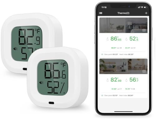 Ankilo Bluetooth Thermometer Hygrometer, Mini Kabelloses Thermo Hygrometer mit Smart Sensor App, Digital Thermometer mit Datenexport für Haus Garage Babyzimmer 2er Pack