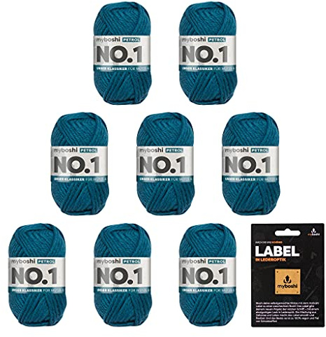 myboshi No.1 Wolle zum Häkeln und Stricken, Schnellstrickgarn, inkl. Label, Strickwolle, Häkelwolle, mulesing-frei, Ll. 55m /50g, 30% Wolle (Merinowolle) Blau (Petrol), 8 Knäuel