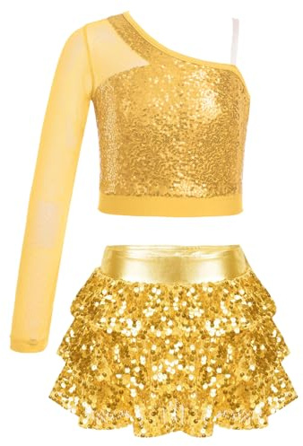 ranrann Enfant Fille Ensemble Costume Danse Moderne Jazz Paillette Brillant Tenue Patinage Artistique Gymnastique Tenue Spectacle 5-16 Ans