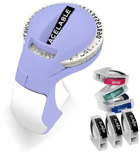 ACETONER Handhållen präglad etikettmaskin med band, bärbar prägling etikettmaskin med 6 tejp 3D-prägling etikettskrivare för Ofiice School Home gör-det-själv hantverk – (lila)