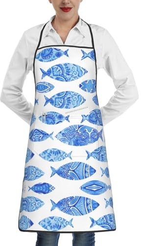 Fish Scale. Print Kitchen Aprons Waitress Cooking Baking Gardening For Women Men With Pockets Apron, Fish Painting, One Size