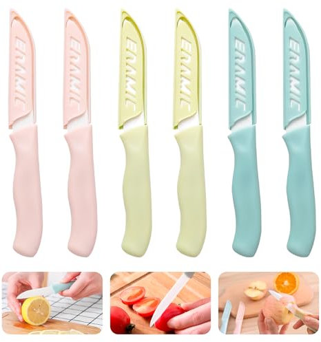 MxyVrix 6PCS Coltelli Da Cucina Coltelli Da Cucina in Ceramica, Coltelli da Spelucchino con Lama da 80mm, Manico Ergonomico, per Tagliare Frutta e Verdura, Inclusa Custodia Protettiva (6PCS)