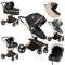 Sianldcone PU-Leder Kinderwagen 3 in 1, 360° Drehbarem Sitz Kinderwagen Set, Zwei-Wege-Schiebefunktion Reisesysteme, Offene Sicht Kombikinderwagen 3 in 1 Komplettset (906 Black)